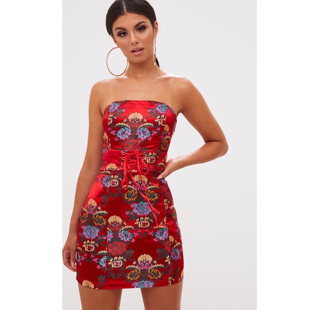 Pretty Little Thing Red Oriental Dress